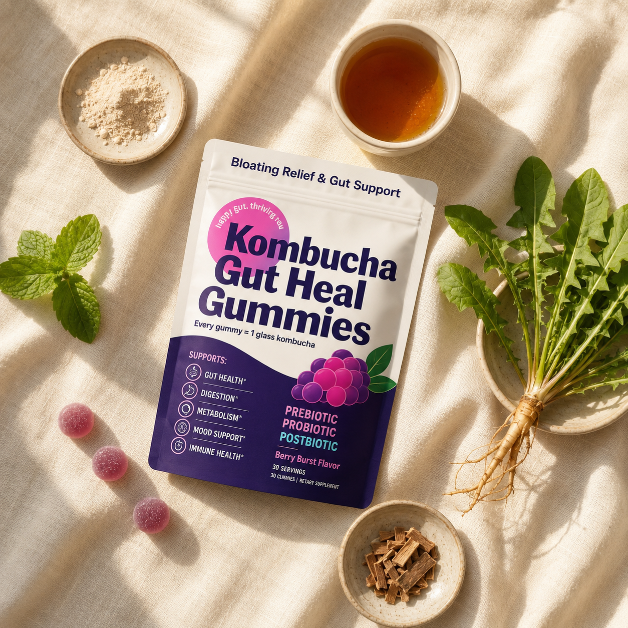 Blue Vitals Kombucha Gut Heal Gummies pouch