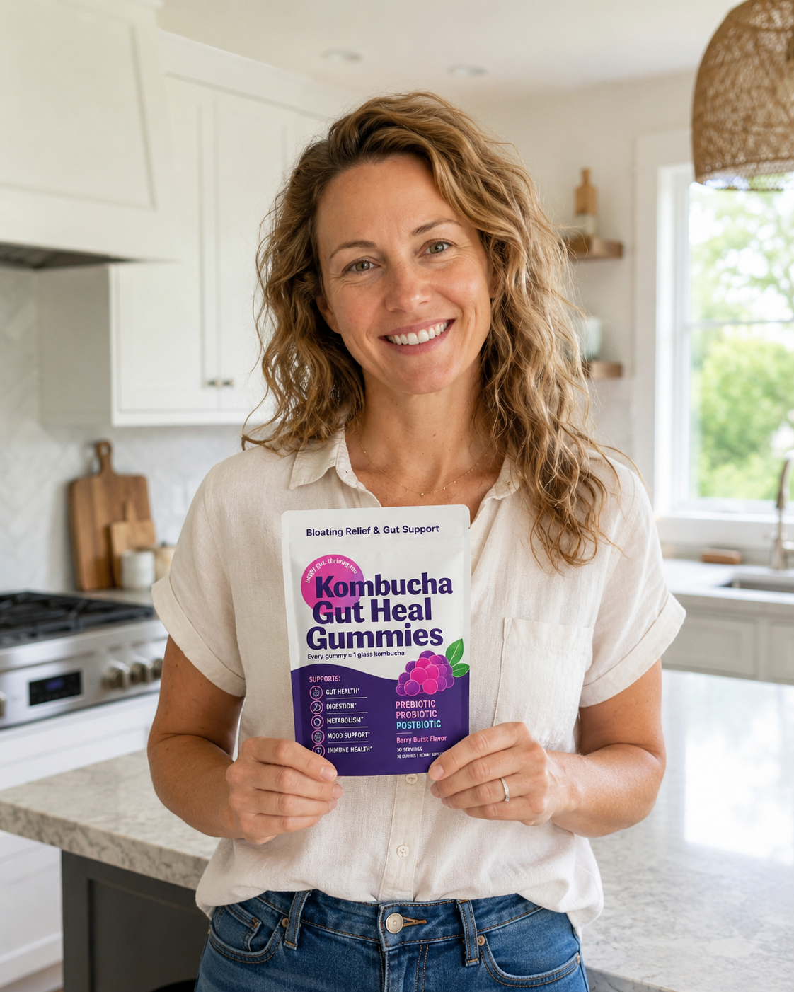 Jess M., 41 holding Blue Vitals